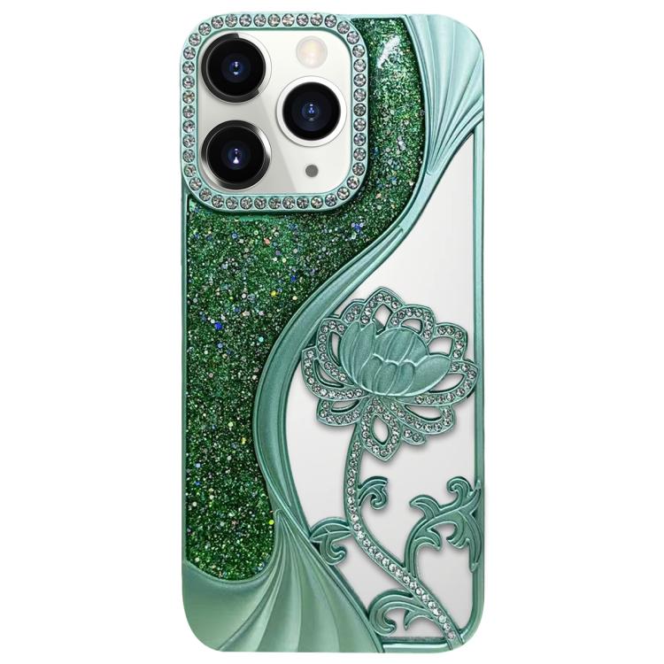 For iPhone 11 Pro Max Electroplated TPU Lotus Hollow-carved  Rhinestone Glitter Phone Case