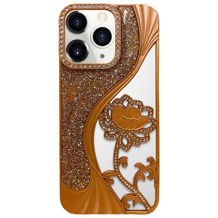 For iPhone 11 Pro Max Electroplated TPU Lotus Hollow-carved  Rhinestone Glitter Phone Case