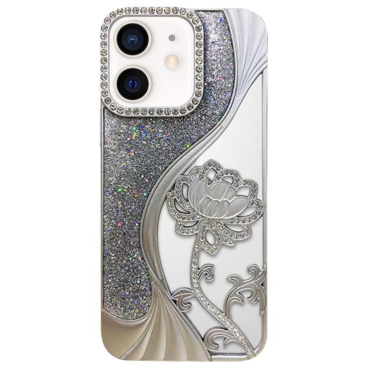 For iPhone 11 Electroplated TPU Lotus Hollow-carved  Rhinestone Glitter Phone Case