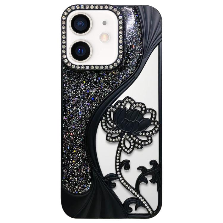 For iPhone 11 Electroplated TPU Lotus Hollow-carved  Rhinestone Glitter Phone Case