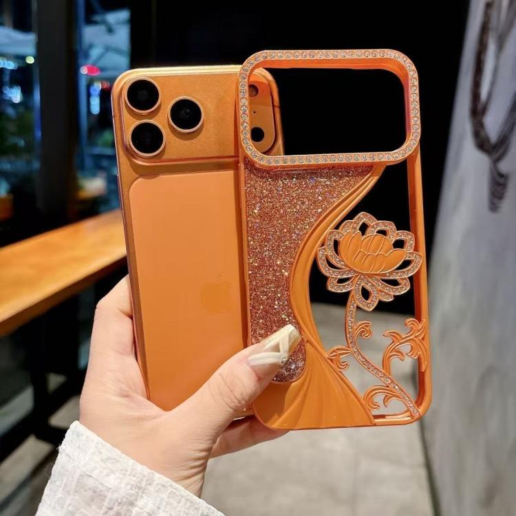 For iPhone 12 Electroplated TPU Lotus Hollow-carved  Rhinestone Glitter Phone Case