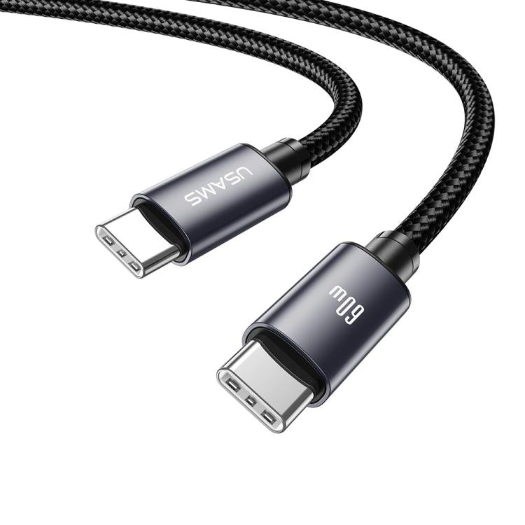 USAMS SJ769 U91 60W Type-C to Type-C Aluminum Alloy Fast Charging Data Cable, Length: 1m - Gun Color