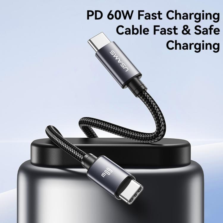 USAMS SJ769 U91 60W Type-C to Type-C Aluminum Alloy Fast Charging Data Cable, Length: 1m - Gun Color