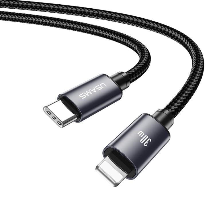 USAMS SJ770 U91 30W Type-C to 8 Pin Aluminum Alloy Fast Charging Data Cable, Length: 1m - Gun Color
