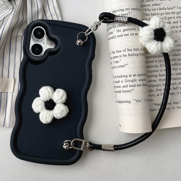 For iPhone 17 Plush Flower Wavy TPU Phone Case with Lanyard