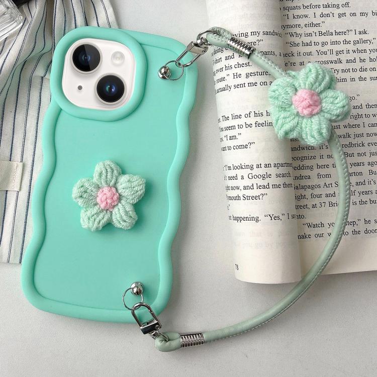 For iPhone 13 Plush Flower Wavy TPU Phone Case with Lanyard