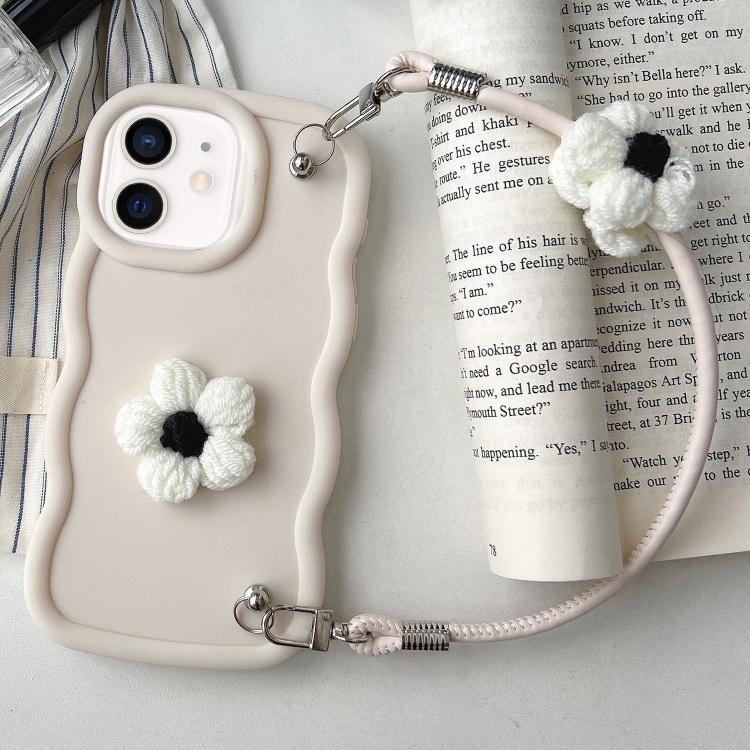For iPhone 12 Plush Flower Wavy TPU Phone Case with Lanyard