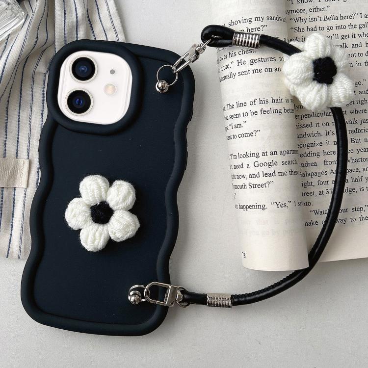 For iPhone 12 Plush Flower Wavy TPU Phone Case with Lanyard
