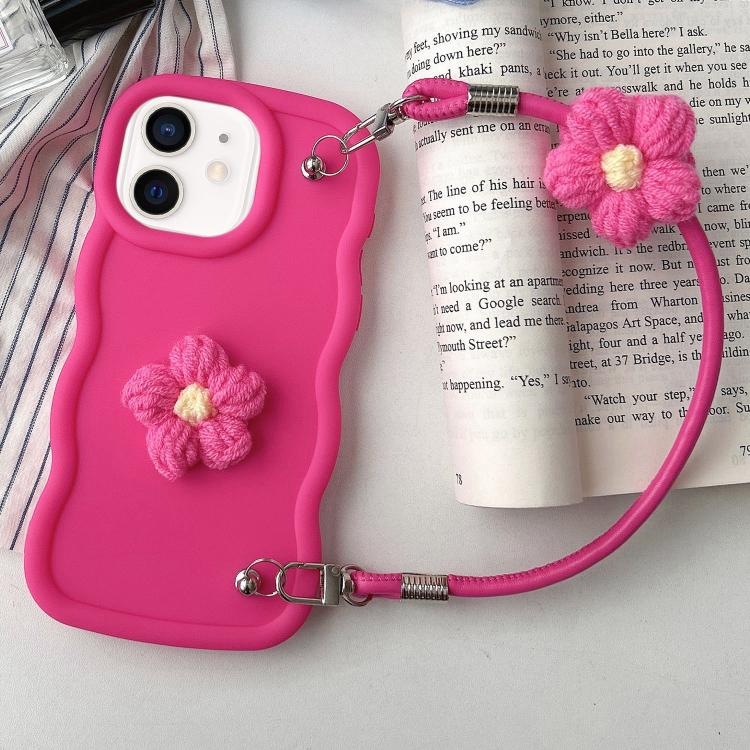 For iPhone 12 Plush Flower Wavy TPU Phone Case with Lanyard