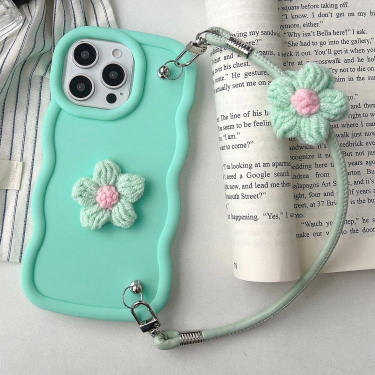 For iPhone 12 Pro Max Plush Flower Wavy TPU Phone Case with Lanyard