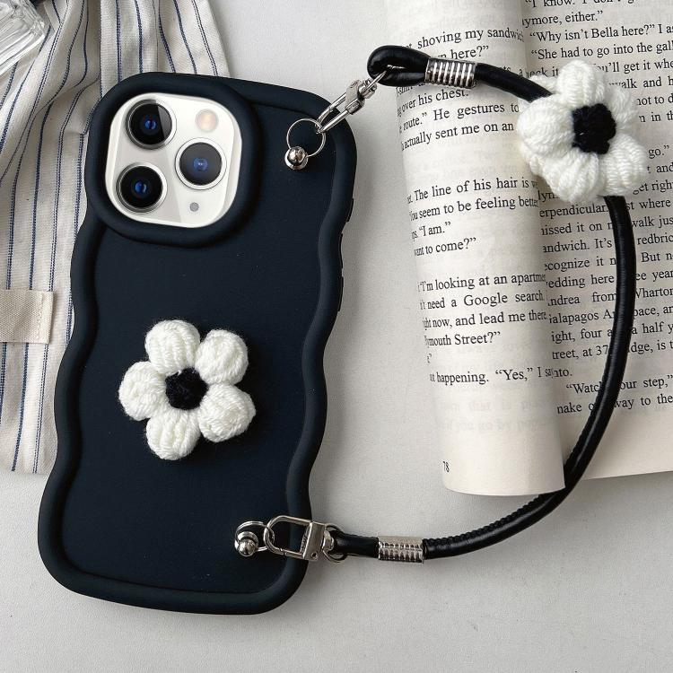 For iPhone 11 Pro Max Plush Flower Wavy TPU Phone Case with Lanyard