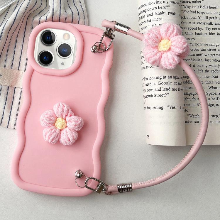 For iPhone 11 Pro Plush Flower Wavy TPU Phone Case with Lanyard