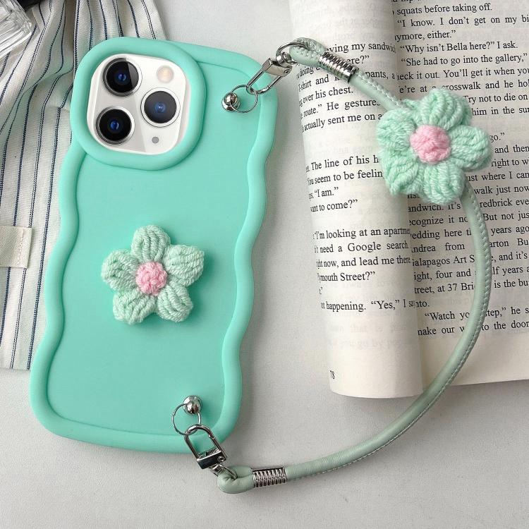 For iPhone 11 Pro Plush Flower Wavy TPU Phone Case with Lanyard