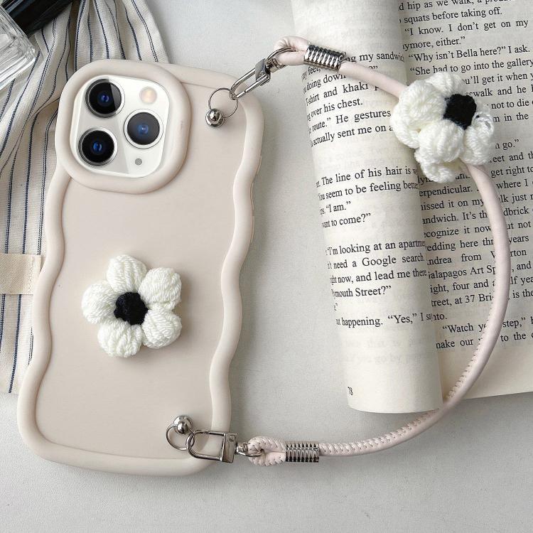 For iPhone 11 Pro Plush Flower Wavy TPU Phone Case with Lanyard