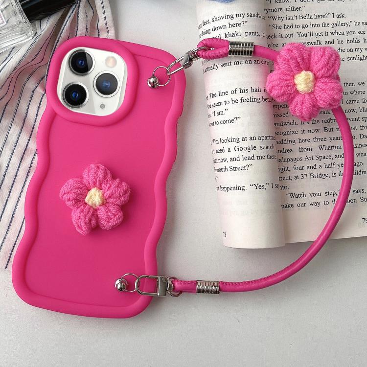 For iPhone 11 Pro Plush Flower Wavy TPU Phone Case with Lanyard