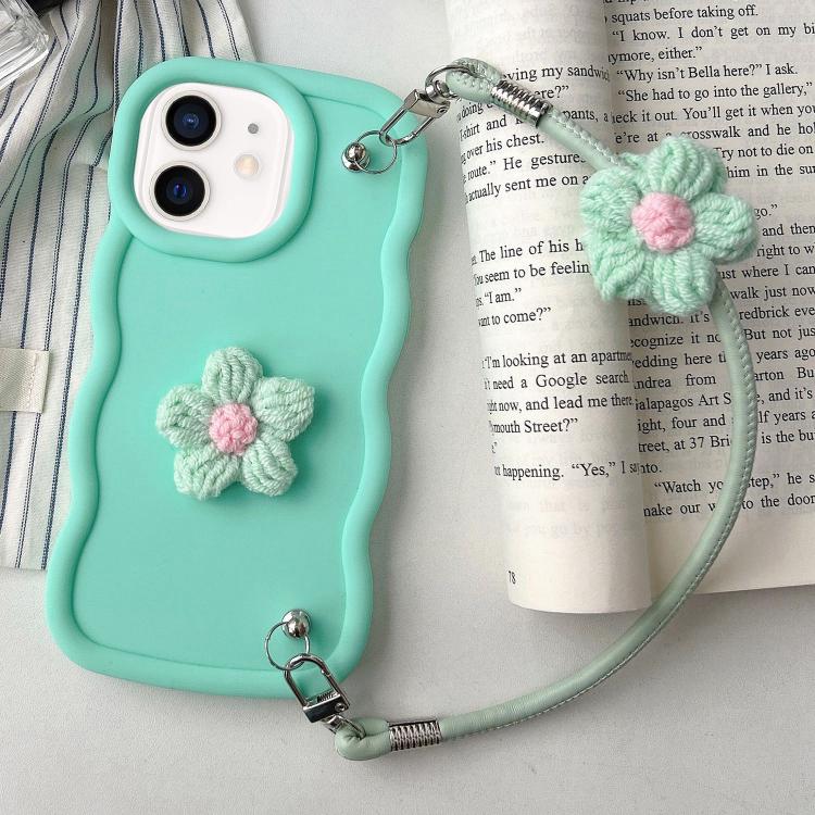 For iPhone 11 Plush Flower Wavy TPU Phone Case with Lanyard