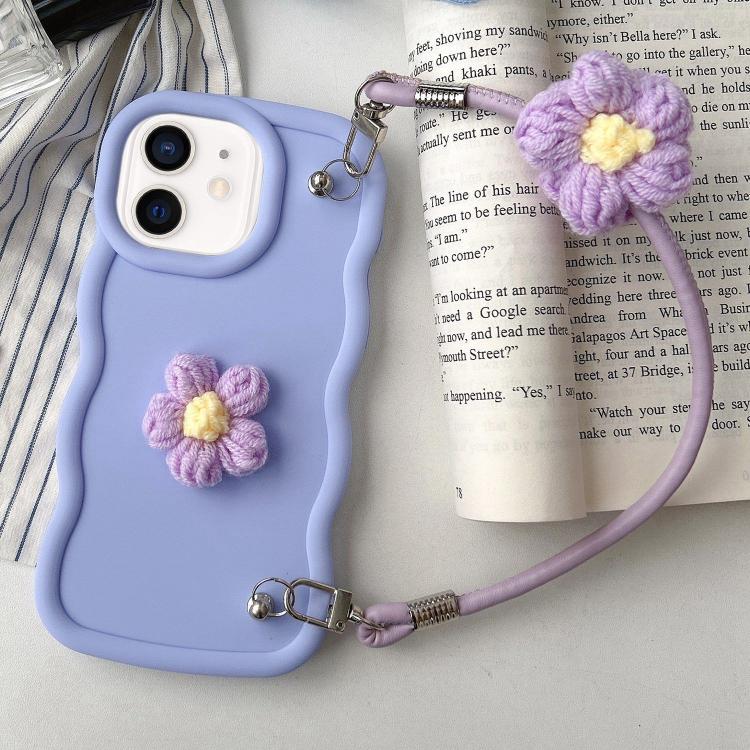 For iPhone 11 Plush Flower Wavy TPU Phone Case with Lanyard