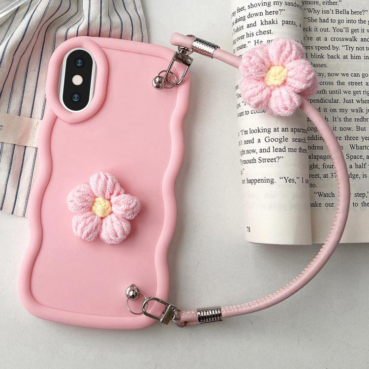 For iPhone X / XS Plush Flower Wavy TPU Phone Case with Lanyard