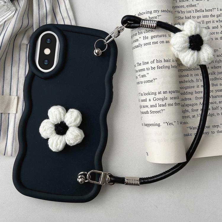 For iPhone X / XS Plush Flower Wavy TPU Phone Case with Lanyard