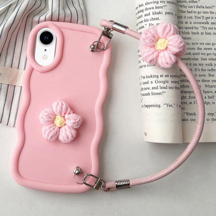 For iPhone XR Plush Flower Wavy TPU Phone Case with Lanyard