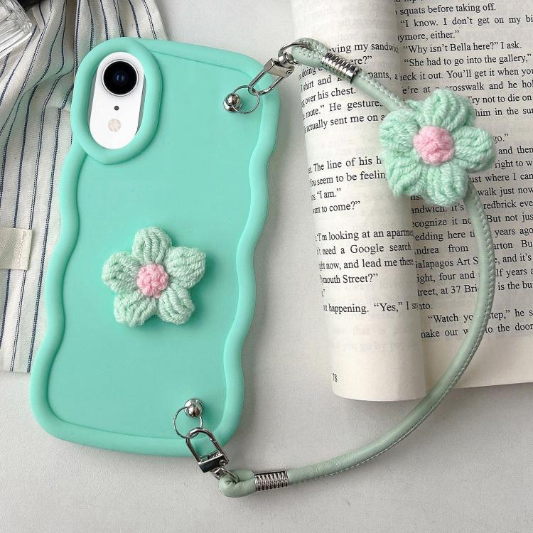 For iPhone XR Plush Flower Wavy TPU Phone Case with Lanyard