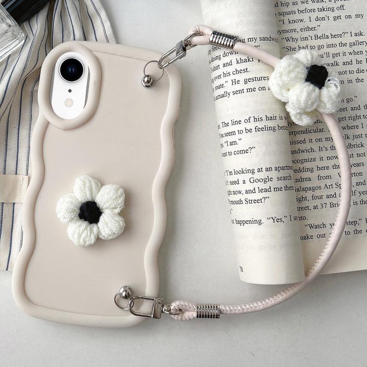 For iPhone XR Plush Flower Wavy TPU Phone Case with Lanyard