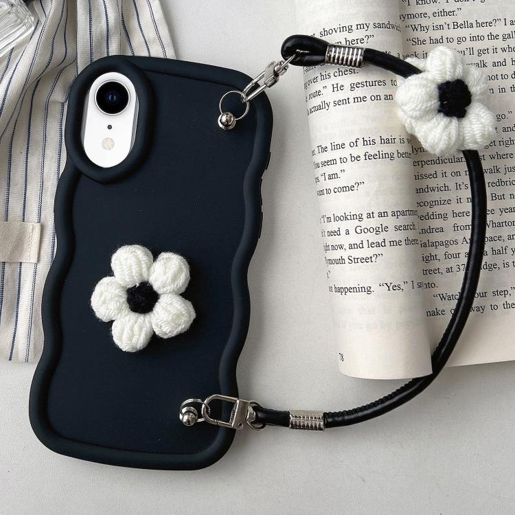For iPhone XR Plush Flower Wavy TPU Phone Case with Lanyard