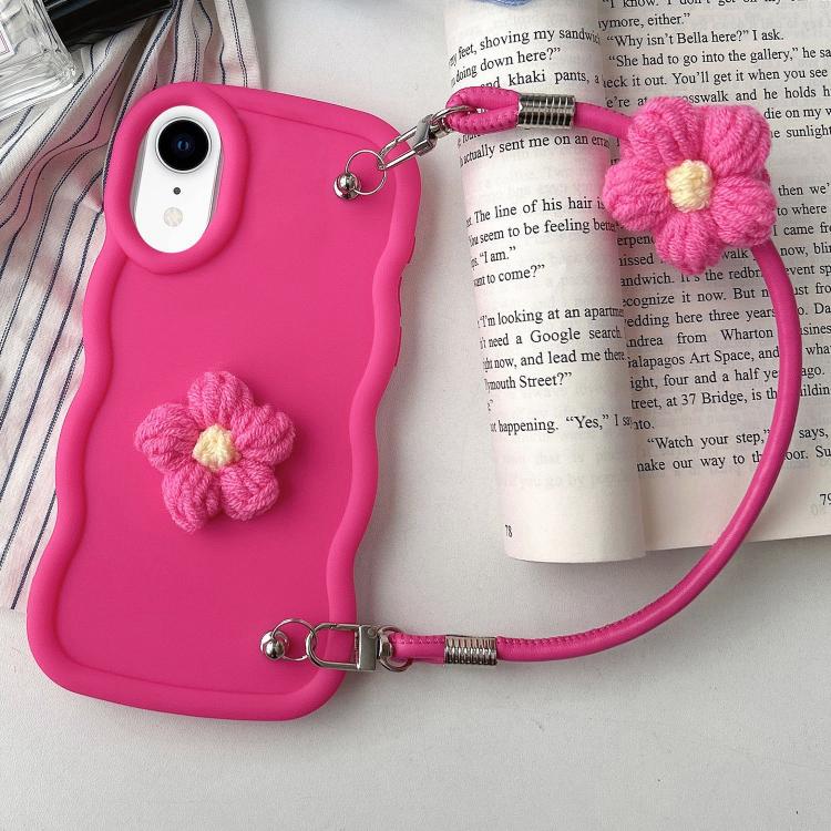 For iPhone XR Plush Flower Wavy TPU Phone Case with Lanyard