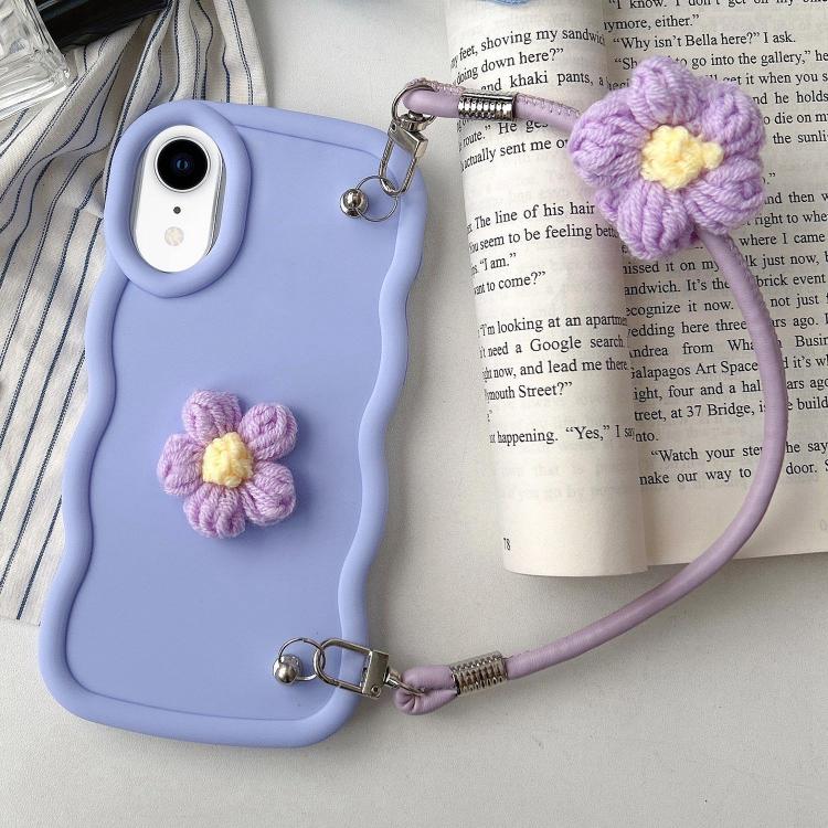 For iPhone XR Plush Flower Wavy TPU Phone Case with Lanyard