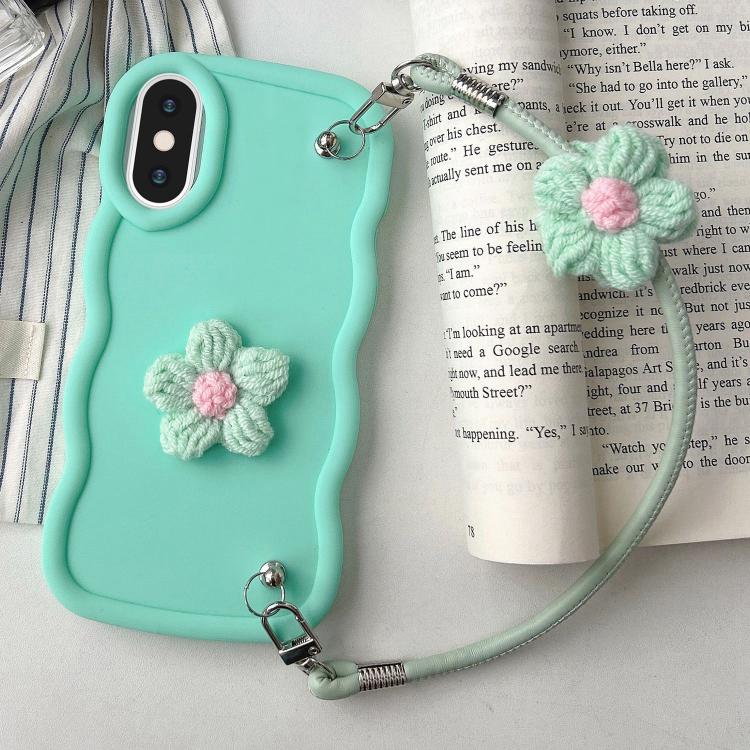 For iPhone XS Max Plush Flower Wavy TPU Phone Case with Lanyard