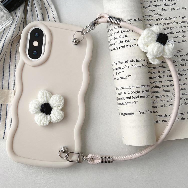 For iPhone XS Max Plush Flower Wavy TPU Phone Case with Lanyard