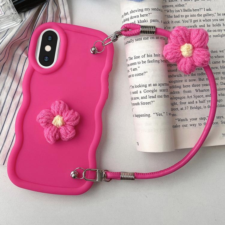 For iPhone XS Max Plush Flower Wavy TPU Phone Case with Lanyard