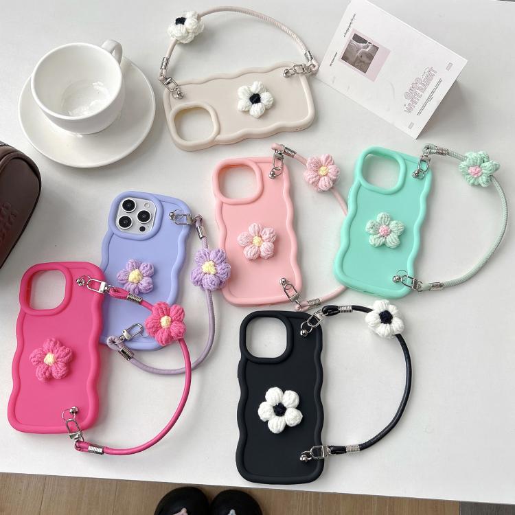 For iPhone 11 Plush Flower Wavy TPU Phone Case with Lanyard