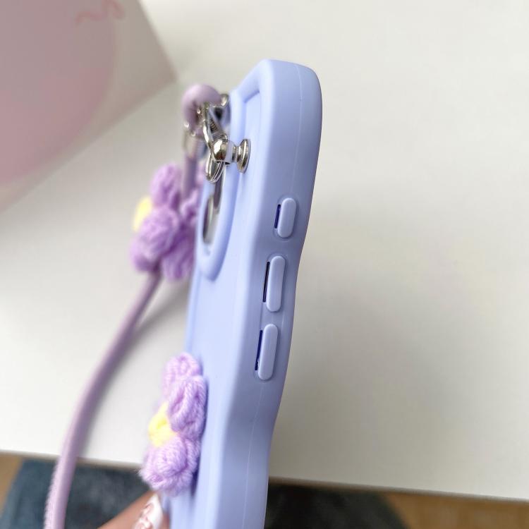 For iPhone XS Max Plush Flower Wavy TPU Phone Case with Lanyard
