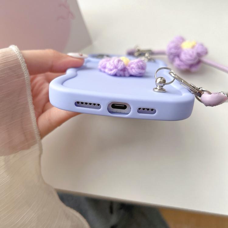 For iPhone 11 Plush Flower Wavy TPU Phone Case with Lanyard