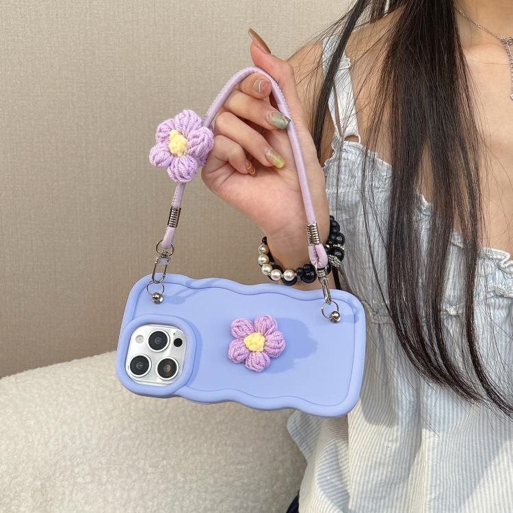 For iPhone 11 Plush Flower Wavy TPU Phone Case with Lanyard
