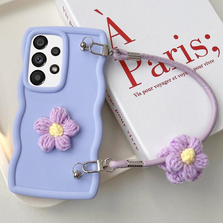 For Samsung Galaxy A23 5G / 4G / M23 Plush Flower Wavy TPU Phone Case with Lanyard