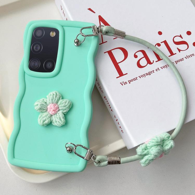For Samsung Galaxy A31 Plush Flower Wavy TPU Phone Case with Lanyard