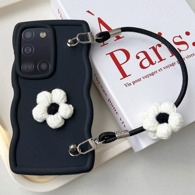 For Samsung Galaxy A31 Plush Flower Wavy TPU Phone Case with Lanyard