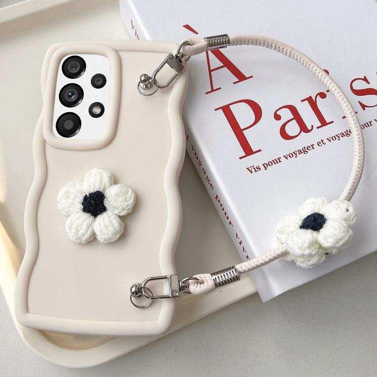 For Samsung Galaxy A33 5G Plush Flower Wavy TPU Phone Case with Lanyard