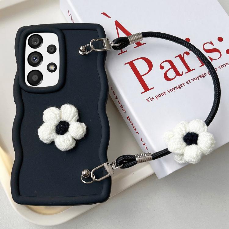 For Samsung Galaxy A33 5G Plush Flower Wavy TPU Phone Case with Lanyard
