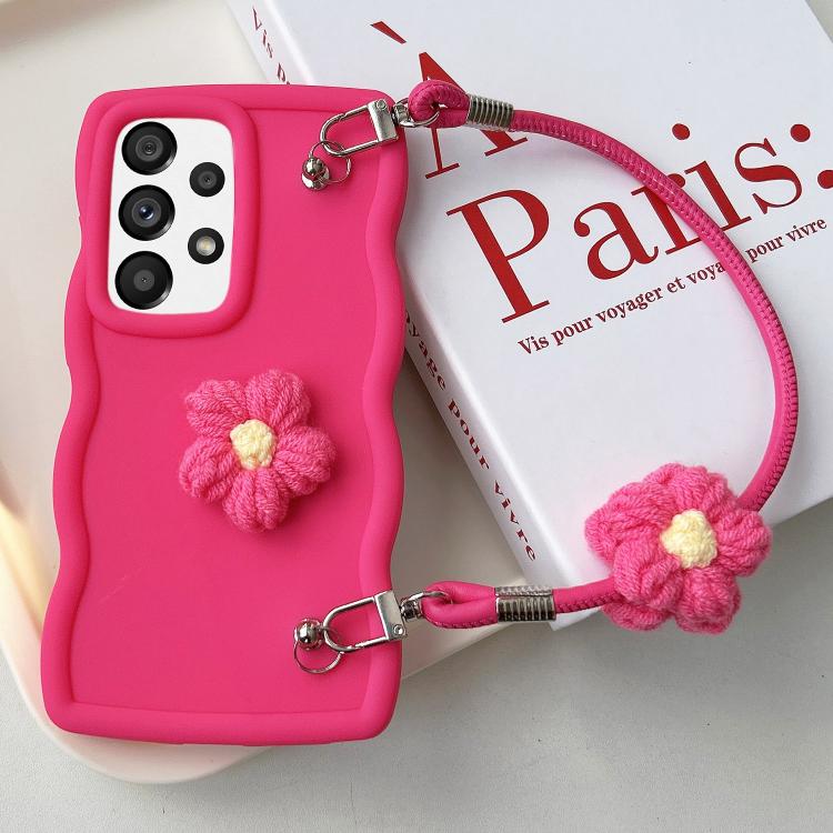 For Samsung Galaxy A33 5G Plush Flower Wavy TPU Phone Case with Lanyard