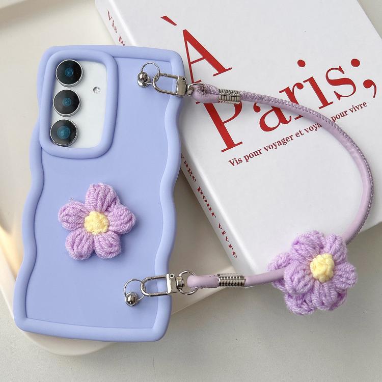 For Samsung Galaxy A35 5G Plush Flower Wavy TPU Phone Case with Lanyard