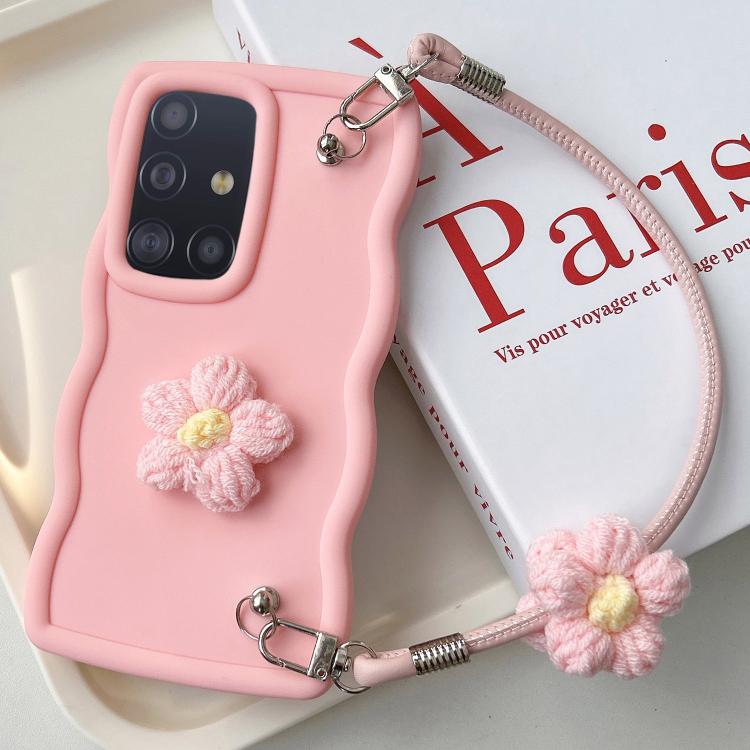 For Samsung Galaxy A51 4G / M40s Plush Flower Wavy TPU Phone Case with Lanyard