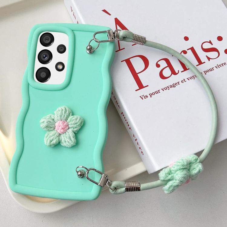 For Samsung Galaxy A53 5G Plush Flower Wavy TPU Phone Case with Lanyard