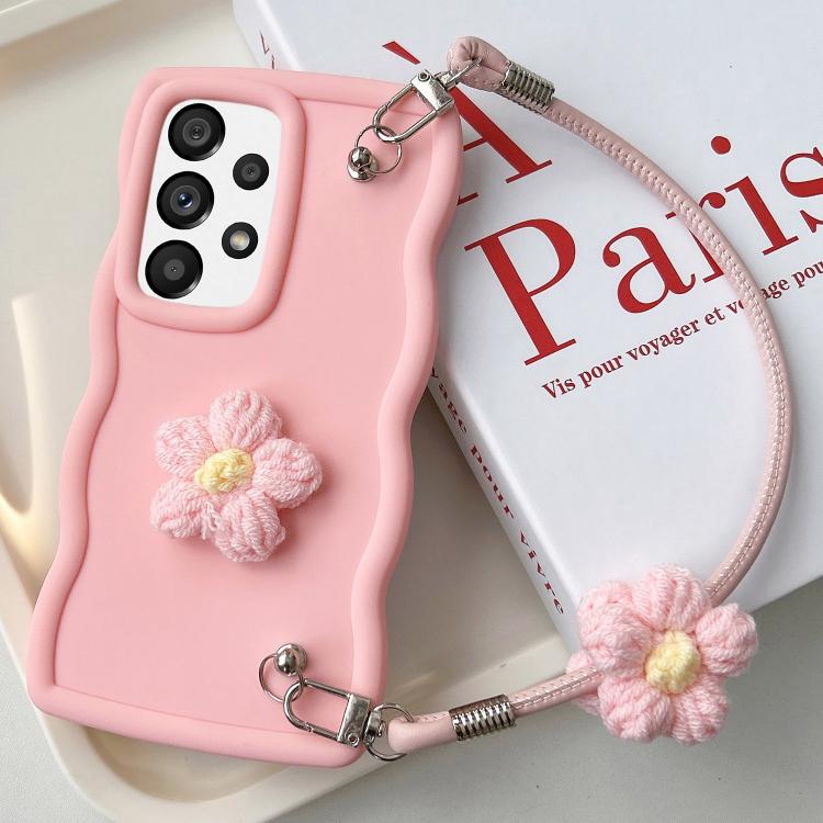 For Samsung Galaxy A73 5G Plush Flower Wavy TPU Phone Case with Lanyard