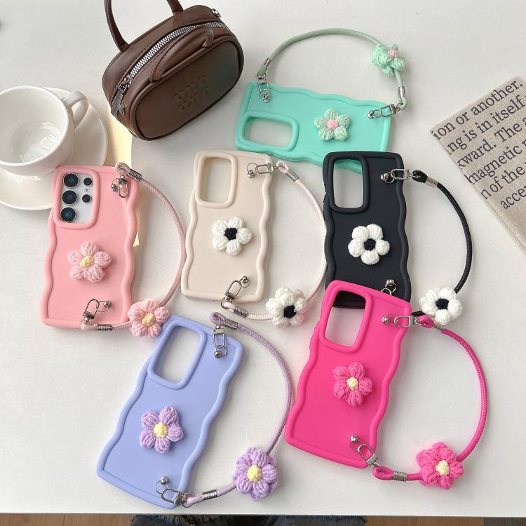 For Samsung Galaxy A16 5G / 4G Plush Flower Wavy TPU Phone Case with Lanyard