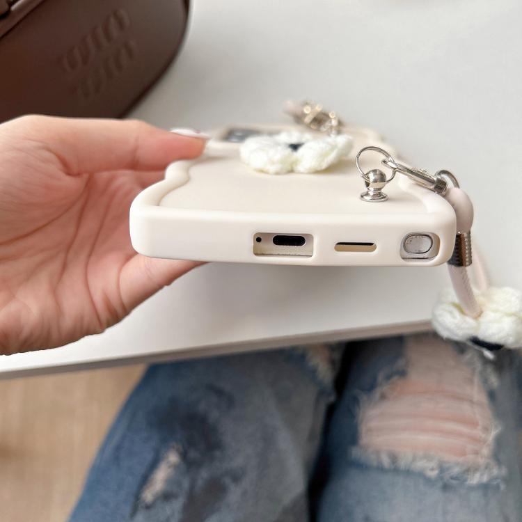 For Samsung Galaxy A73 5G Plush Flower Wavy TPU Phone Case with Lanyard