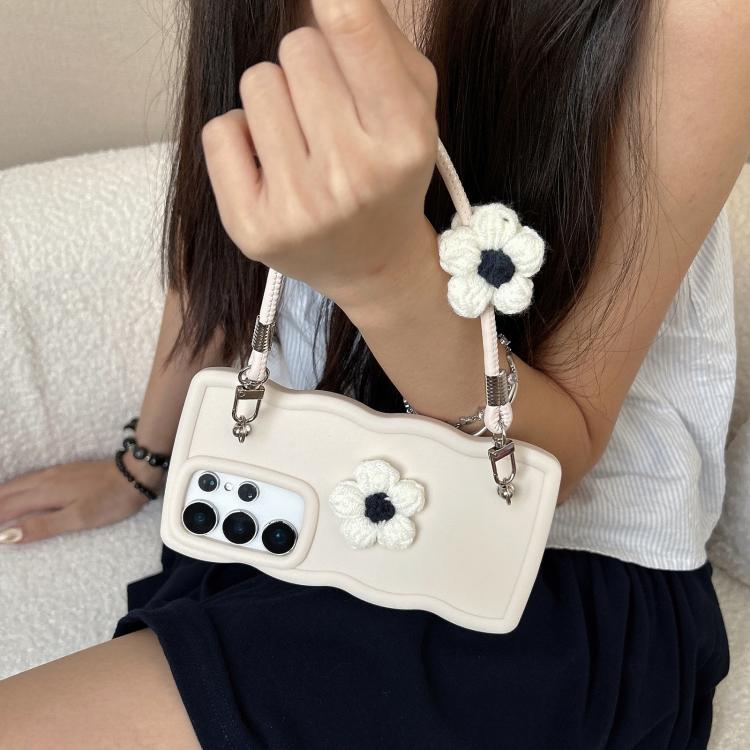 For Samsung Galaxy A33 5G Plush Flower Wavy TPU Phone Case with Lanyard