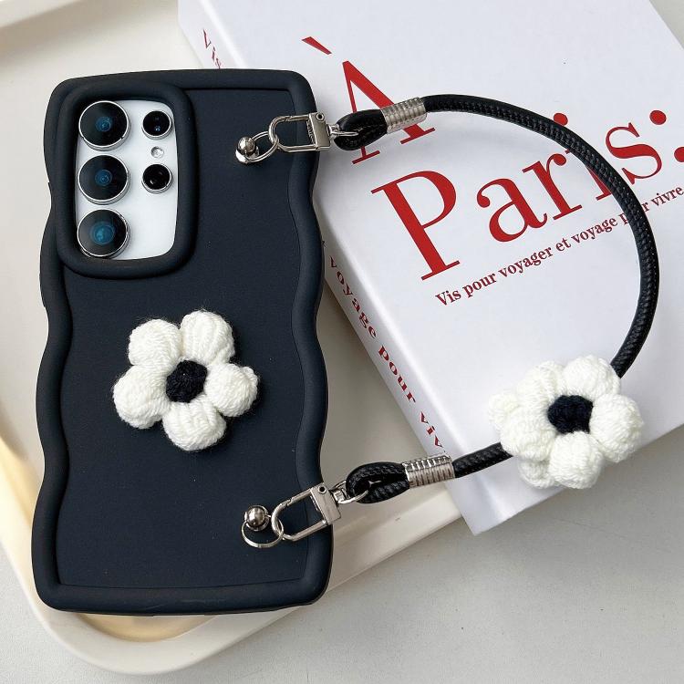 For Samsung Galaxy S25 Ultra 5G Plush Flower Wavy TPU Phone Case with Lanyard